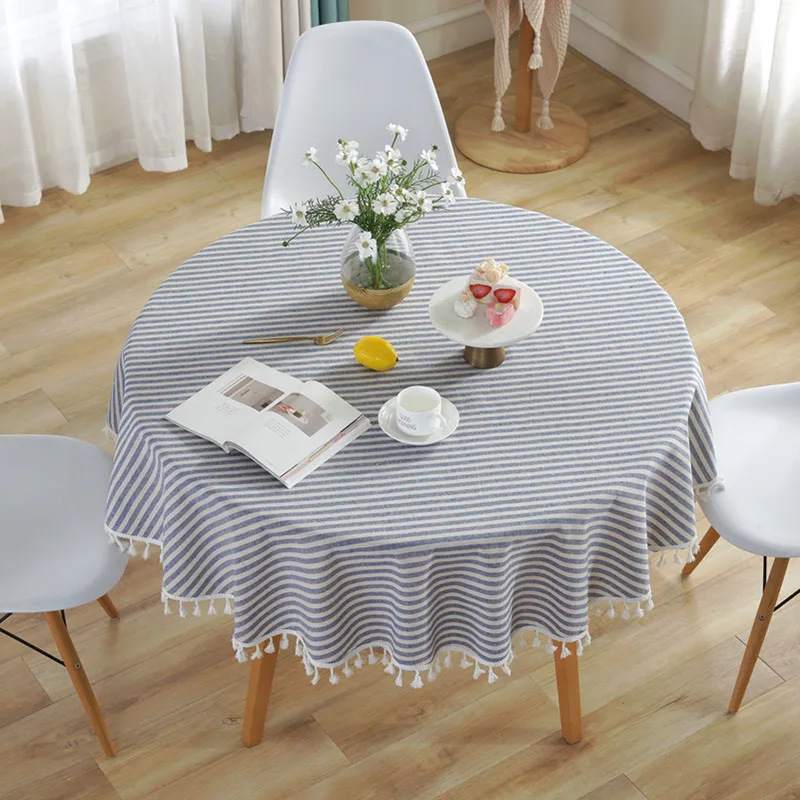  Striped Table Cloth Round Tablecloth Nappe Table Cover Party Wedding Table Cloth for Home Table Dec