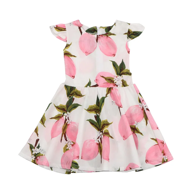 New Brand Summer Girls Cotton Dresses Lemon Pattern Fly Sleeve Baby Girl Dress Children Soft Sundress Kids Clothes (3)