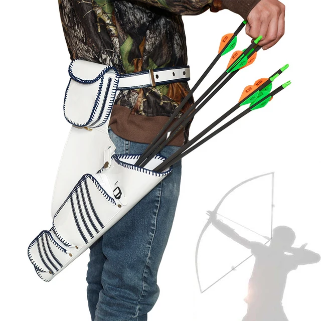1 Piece White Strap Archery Quiver 22 Arrows Quiver Simply Quick Waist Hanging Holder Arrow Case