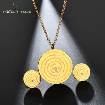 

Nextvance Stainless Steel coin Bible Pendant Necklaces Gold Amulet Chain Necklace Earring Set Charm Jewelry For Women