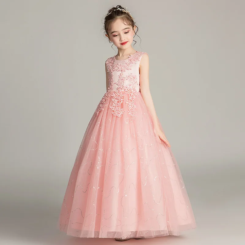 Милые Платья с цветочным узором для девочек на свадьбу; бальное платье с круглым вырезом и аппликацией для детей; красивые кружевные платья для причастия; Vestido Flores;