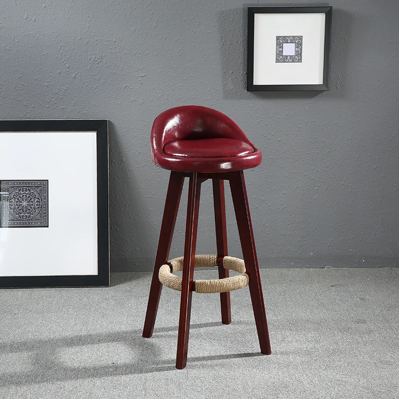 Seat Height 60cm Swivel Wood Bar Stool Chair Leather ...