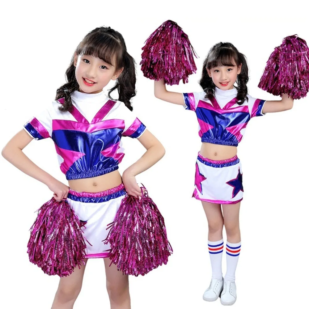Girls Cheerleader Costume High School Cheerleading Outfit Uniform Poms
