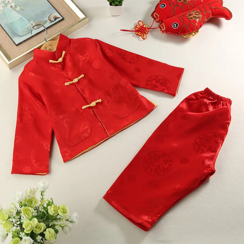 ActhInK/двусторонний стильный костюм в стиле Тан для маленьких мальчиков; брендовый комплект одежды из хлопка и льна с традиционной китайской вышивкой дракона; MC118