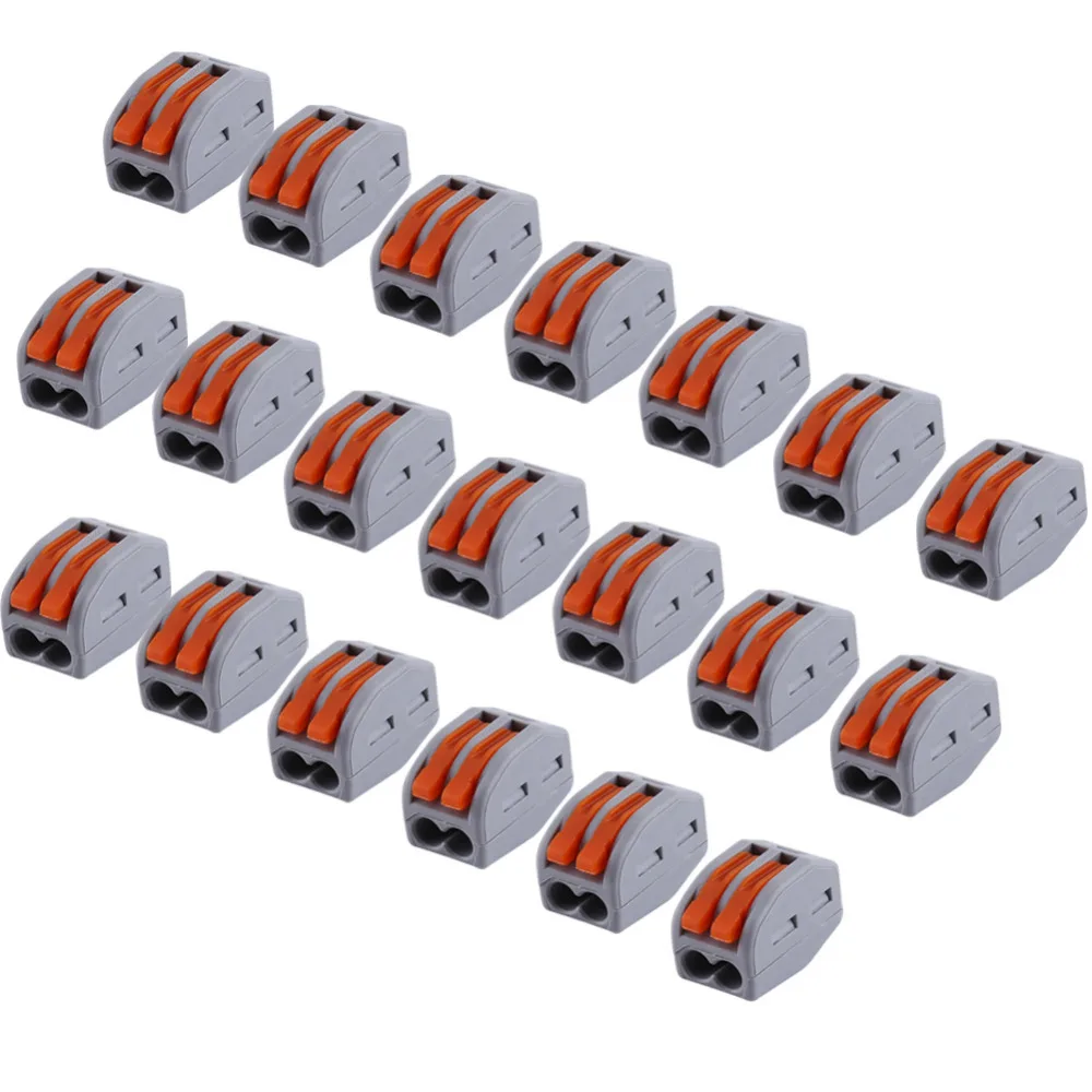 

20pcs/Lot Wire conectores electricos Spring Lever 2 Way Reusable Spring Lever Terminal Block Electric Cable Connector Wholesale