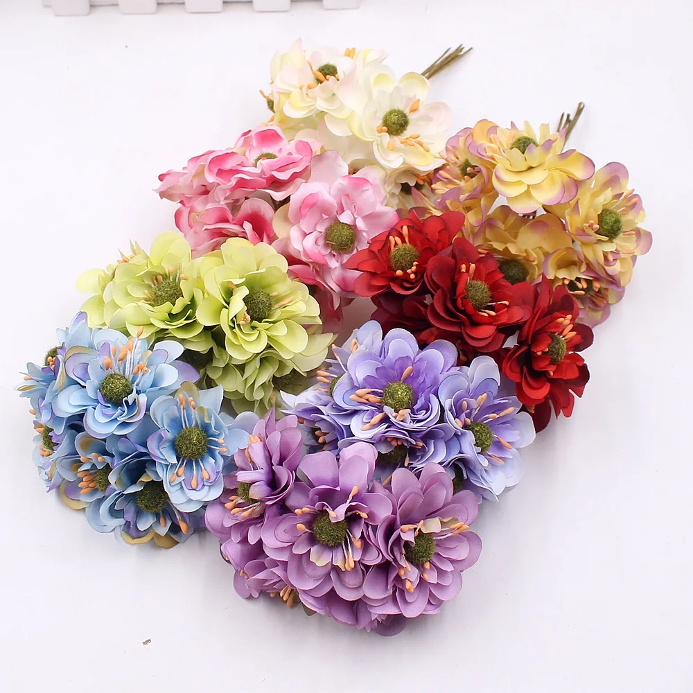 

6pcs Artificial Cherry Blossom Silk Poppy Bouquet Wedding Home Decoration Festival Diy Wreath Sheep Handicraft Craft Fake Flower