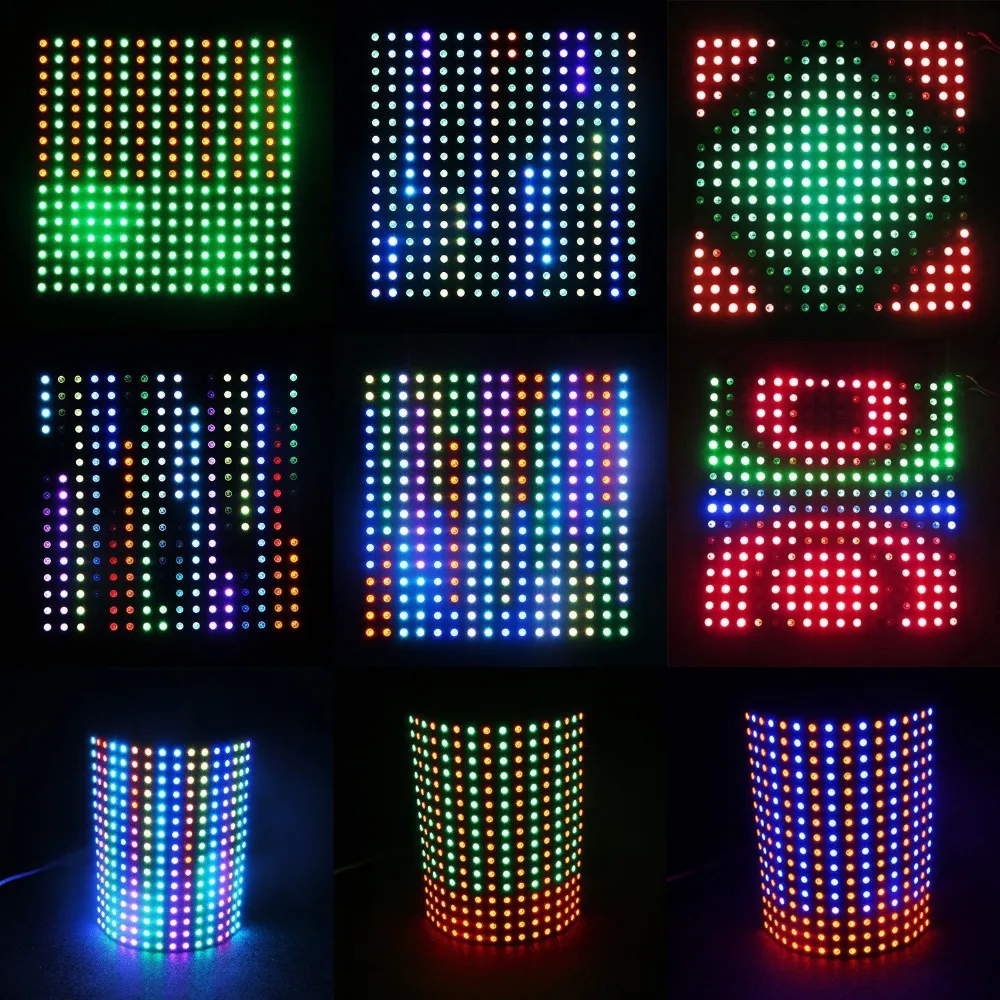 RGB светодиодный Пиксельная панель WS2812B цифровой гибкий экран сгибаемый светодиодный пиксельный дисплей 256/64 пикселей светодиодный программируемый панельный 8*8 8*32 16*16