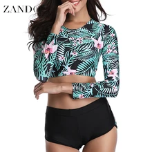 Zando Lace-up Cross Back Long sleeves Printed Bikini Set Women Bandage Swimsuit High Bathing Suit Summer Swimwear Biquinis Zando Lace-up Cross Back Long sleeves Printed Bikini Set Women Bandage Swimsuit High Bathing Suit Summer Swimwear Biquinis