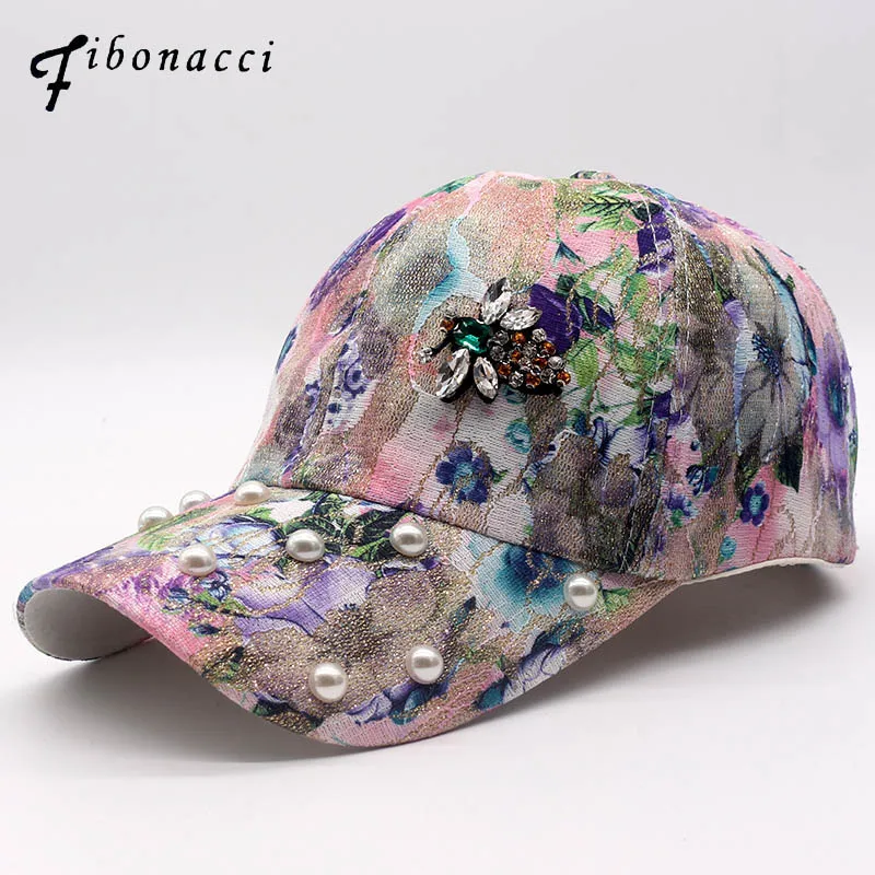 

Fibonacci 2018 New Summer Women Baseball Cap Mesh Gold Wire Fabrics Bee Rhinestone Decoration Hat Snapback Cap
