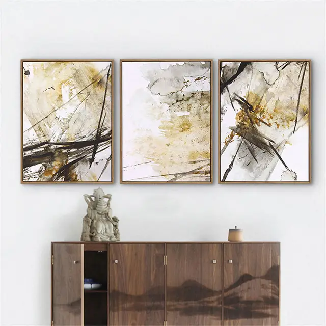 Black Brown Line Abstract Canvas Painting Nordic Mural Drawing Creative