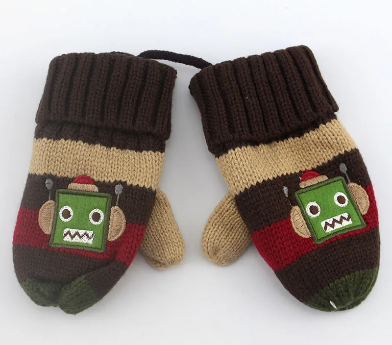1 пара, корейский робот, для мальчиков и девочек, зимние вязаные теплые митенки, подарки на палец, детские перчатки на Рождество, для детей ясельного возраста