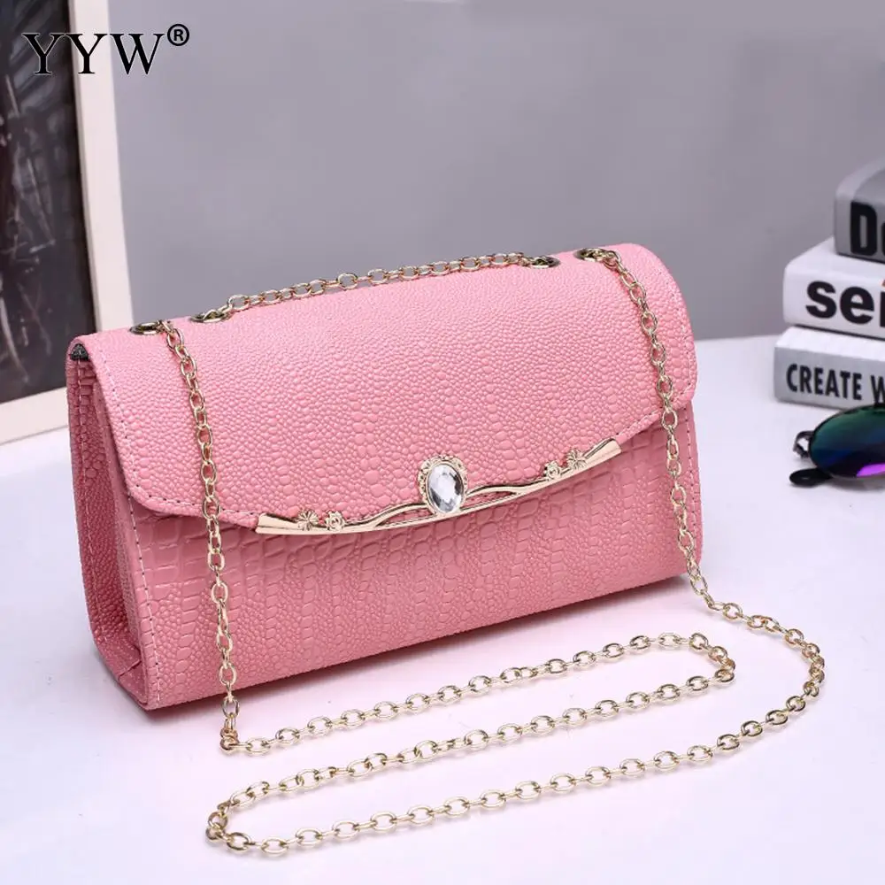 

YYW High Quality Leather Shoulder Bag With Rhinestone Women Crossbody Bag For Girl Brand Women Chain Crocodile Grain Small Bags