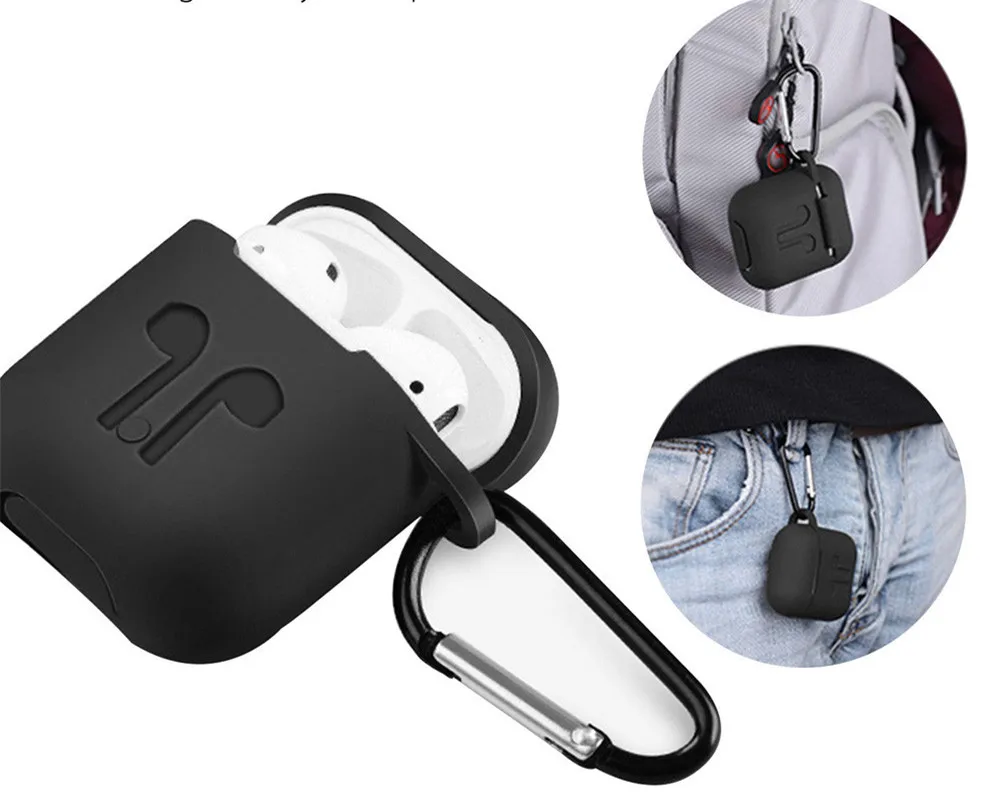 

New Develop Silicone Cover Skin Case w/ Carabiner+Anti-lost Earphone Strap for for wireless earphones drop Shipping