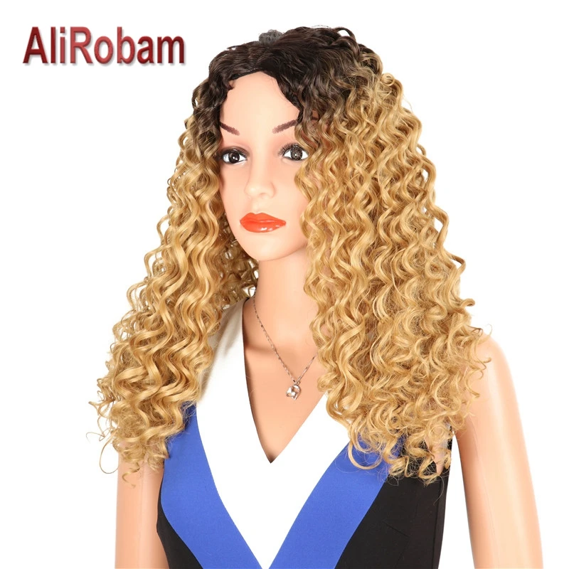 

AliRobam Ombre Wig High Temperature Fiber Synthetic Wig Deep Curly Hair Wigs For African American Woman Brown Gray Red