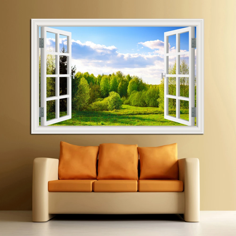 Green Meadow 3D Window View Decal WALL STICKER Decor Art DIY Fantasy Nature