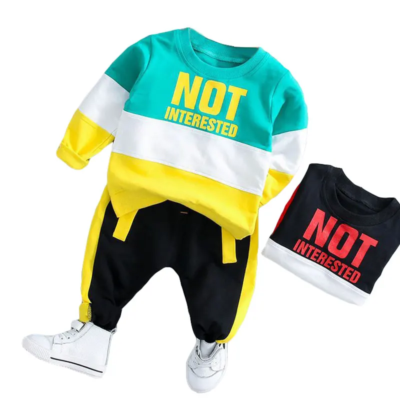 Spring Autumn Baby Boy Girl Set Cotton Toddler Kids Clothes Letter Sport Suit For Infant Splicing Long Sleeve T-Shirt Pants | Детская