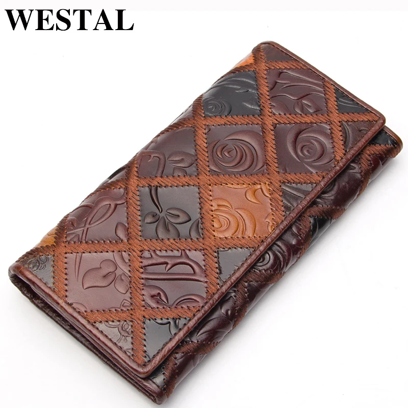 

WESTAL Vintage Flower Wallet Clutch Bag Women Wallets Genuine Leather Money Bag Wallet Female Leather Coin Purse Card Holders