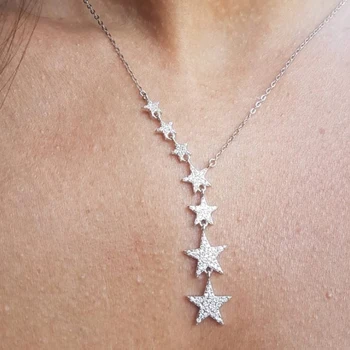 

7 pcs star charm link chain statement women fashion jewelry 2018 christmas gift cz cluster elegance sparking star necklaces