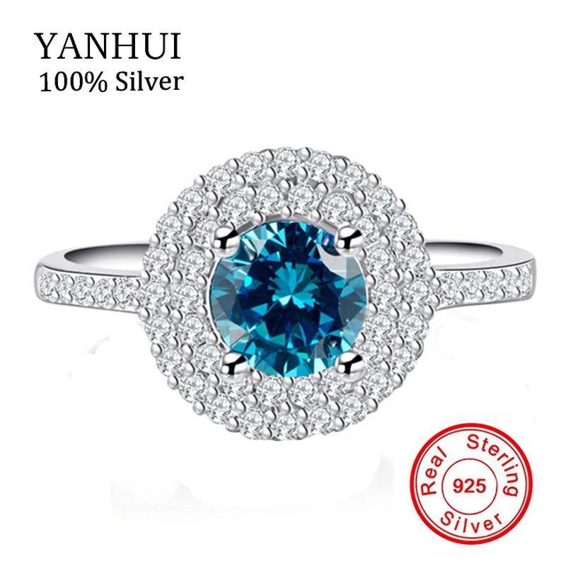 

New Fashion Solid 925 Silver Rings For Women Engagement Wedding Women Rings Blue CZ Diamant Jewelry Vintage Bijoux JZR182