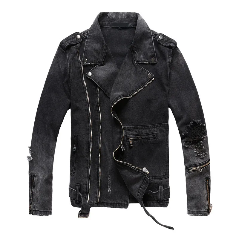 Список весна/осень мужские куртки джинсовая мужская одежда мужские куртки сплошной цвет с отворотом мотоциклетное пальто