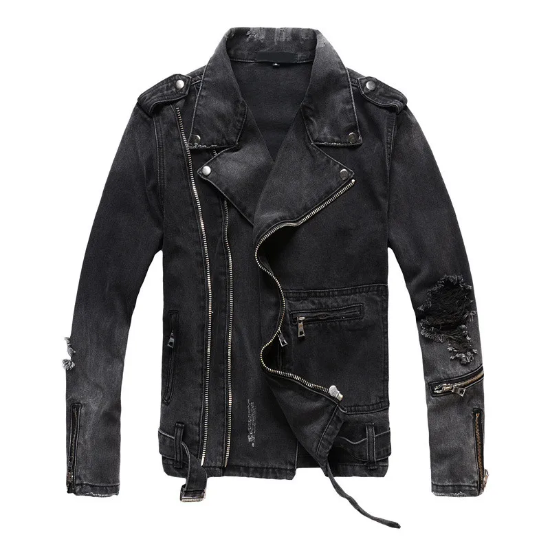 

New listing Spring / Autumn Men's Jackets Denim Men's Clothing Men's Jackets Solid color lapel motorcycle coat