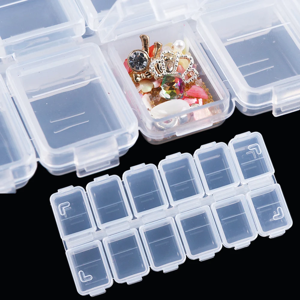 

12Slots Empty Nail Art Rhinestone Storage Box Glitter Gem Decoration Display Tool Organizer Holder Manicure Container Case JI754