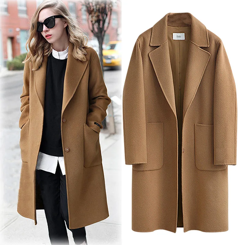 

Vogue New Fashion Nice Wool Blends Coat Women Long Sleeve Turn-down Collar Outwear Tops Casual Autumn Winter Elegant Overcoat