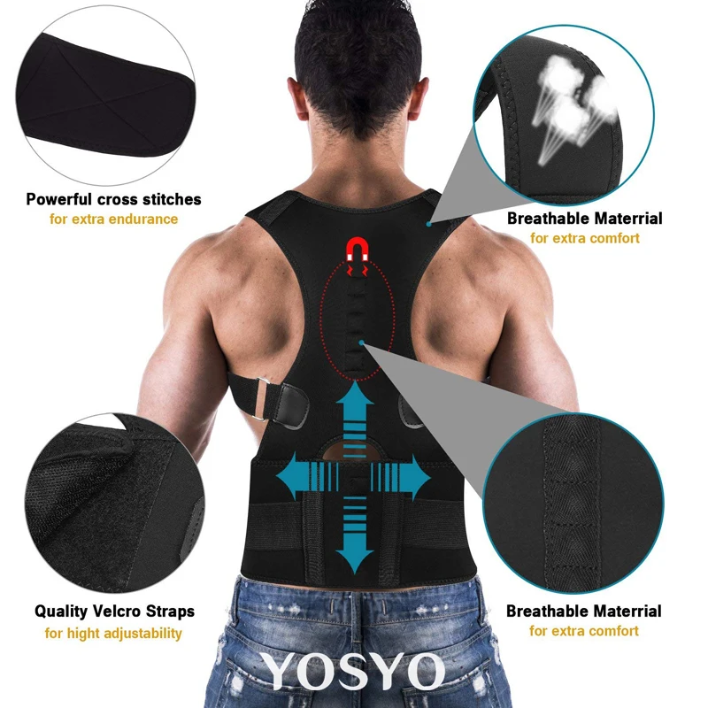 YOSYO Корректор осанки для магнитной терапии Brace регулируемый плечевой ремень поддержки спины