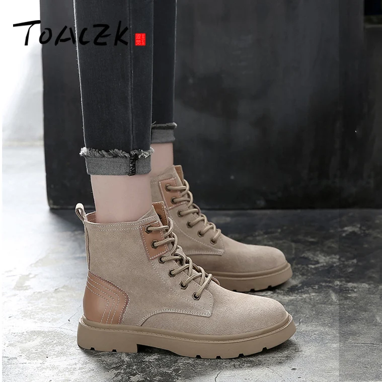 

autumn and winter retro Martin boots female British wind women's shoes thick bottom plus velvet short boots women's flat boo