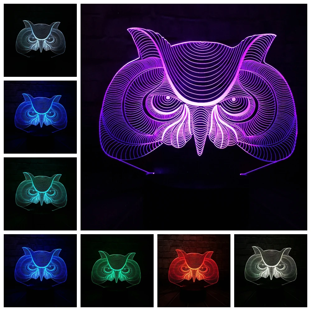 Кавайный 3D ночник с изображением животных Совы 7 цветов светодиодный светильник