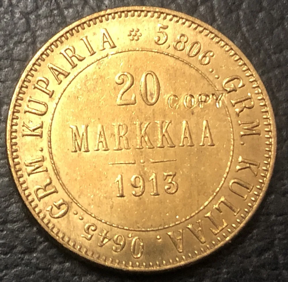 

1913 Finland 20 Markkaa-Aleksandr II / Nikolai II Copy Gold Coin