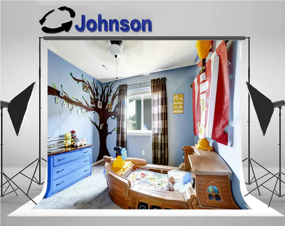 

kids room Cheerful Light Purple Color Boat Bed Murals background High quality Computer print wall backdrops