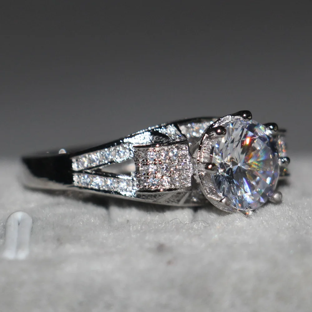 Romantic Jewelry Women men ring Round cut 9mm 3ct AAAAA zircon cz 925 Sterling silver Lovers Engagement Wedding Band Ring