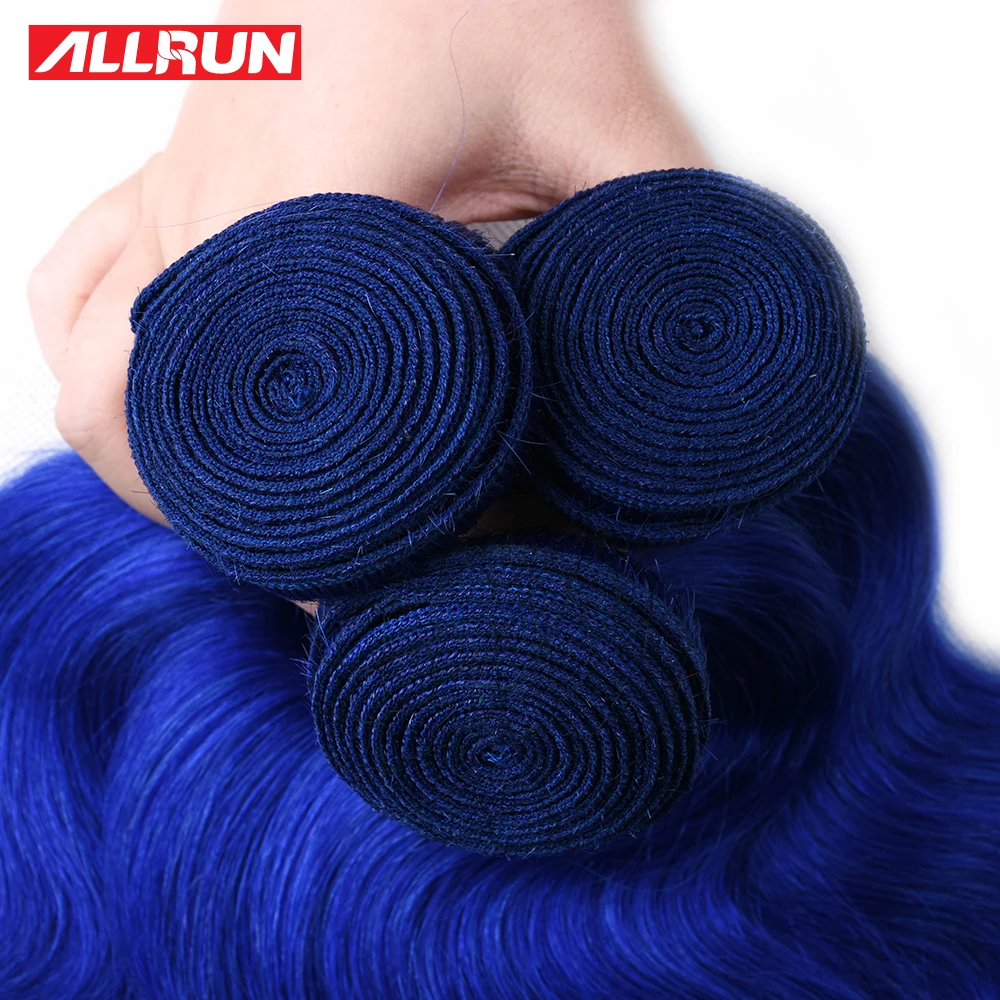 ALLRUN Indian Human Hair Weave Bundles Blue Colorful Hair Body Wave Bundles 1/3/4 Bundles Deal Dyed Bundles Remy Hair Extensions
