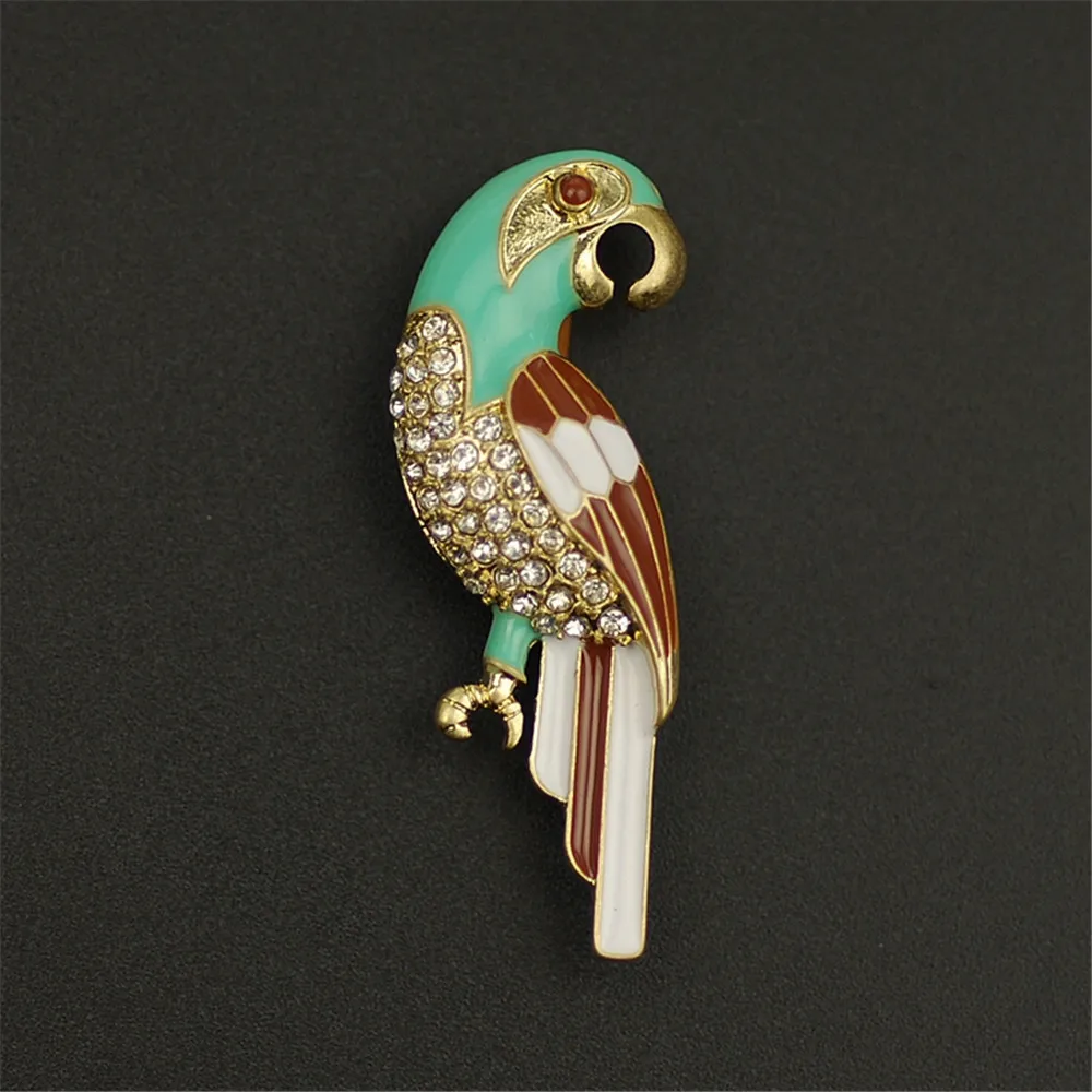 Image Fashion Brooch lovely parrot green enamel inlay semi precious stones girl pin 2017 foreign trade jewelry wholesale