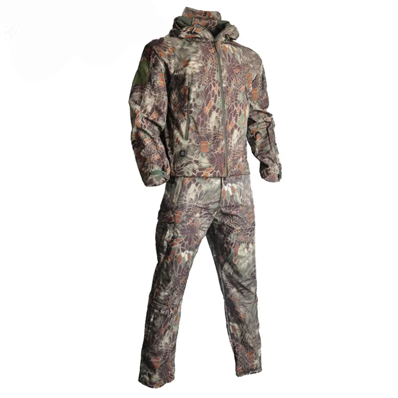 Jacket + Calças Camuflagem ao ar Roupas de Caça Acampamento à Prova Ternos com Capuz Softshell Tático Define Livre Militar Caminhadas Vento Tad Men 25 Esporte e Lazer