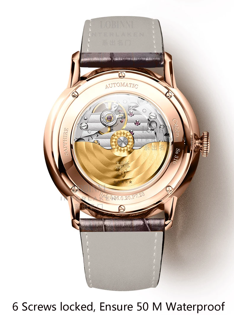 Швейцарский роскошный бренд LOBINNI Топ Япония Импорт Авто Механические Мужские часы сапфир 50 м водонепроницаемый relogio часы L16020