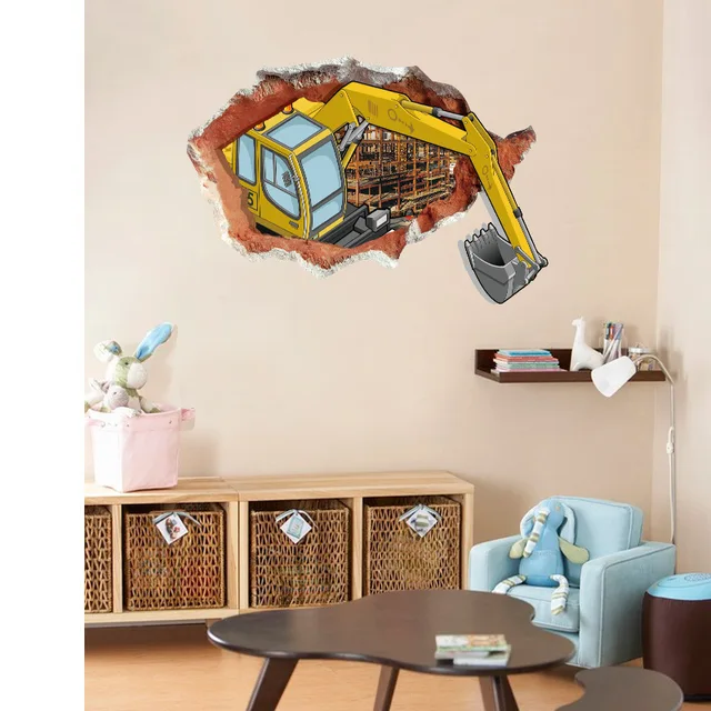 Neue Kreative Removable Gebrochenen Wande Cartoon Bagger Dekoration Wandaufkleber Wohnzimmer Wandtattoos Kinderzimmer Tapete Wall Sticker Decorative Wall Stickershome Decor Wall Sticker Aliexpress