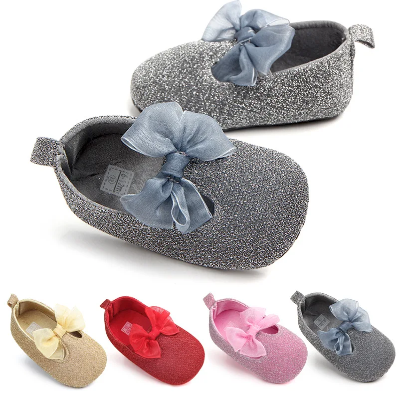 Мокасины с бантом-бабочкой; обувь принцессы с блестками для маленьких девочек; милая мягкая детская обувь с бантом для новорожденных