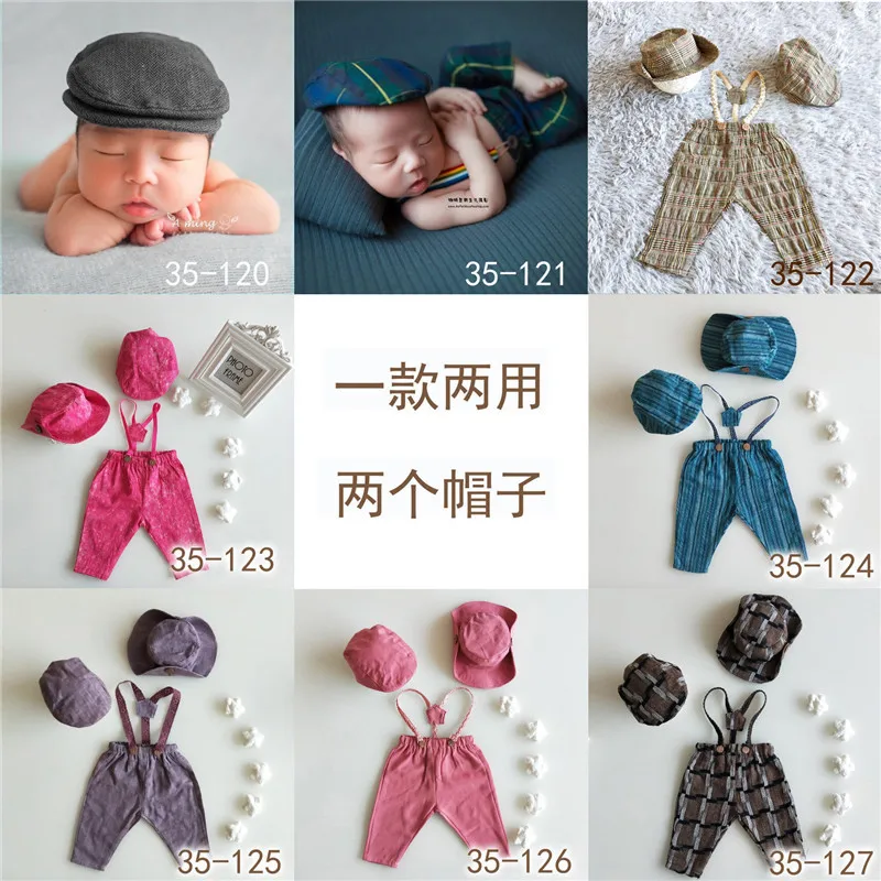 Newborn photography props 3 pcs/set baby caps suspender trousers baby 100 days clothes creative multicolor photography props