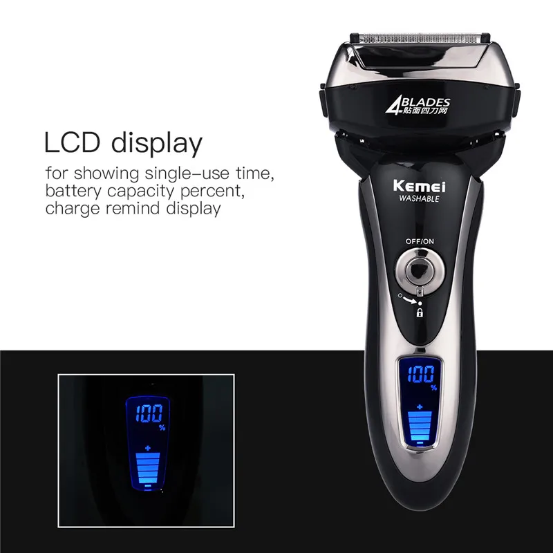 4 Blade Electric Shaver Waterproof Reciprocating Shaver Razor Cordless Facial Hair Beard Remover LCD Display Travel Shavers 40