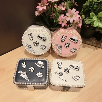 

Mini Princess Jewelry Box Portable Compact Simple Jewelry Box Travel Double Layer Video Storage Box Korea Earring Boxes