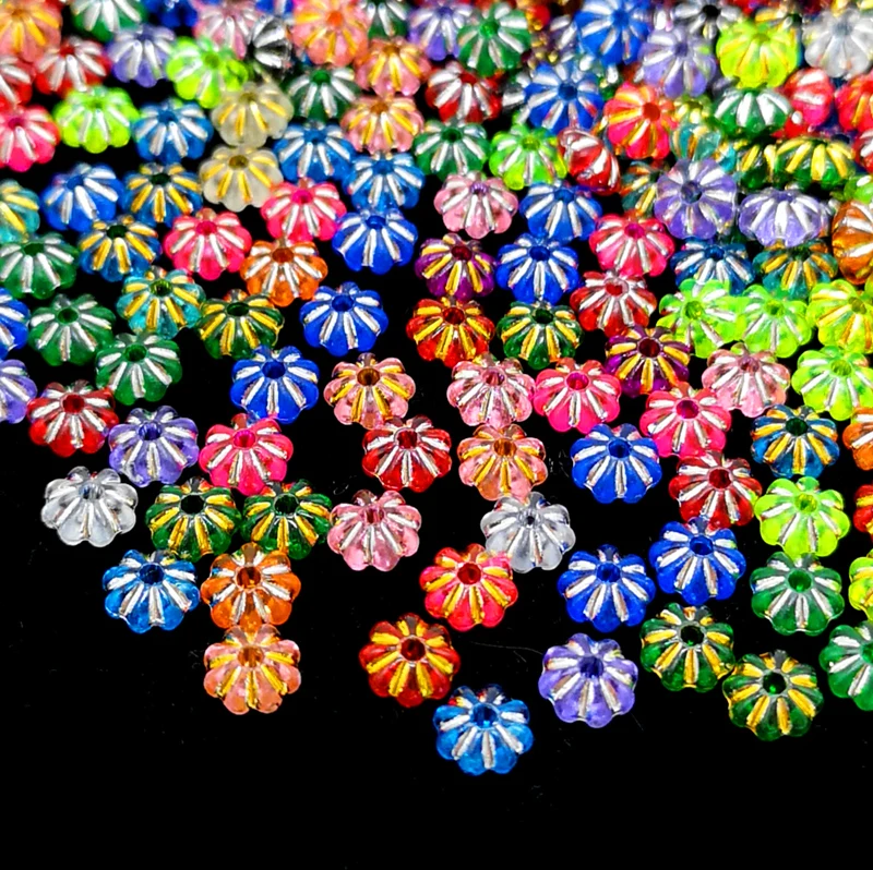 

100 pcs Gold Silver Beads Flower Shape Beads Colorful Space Beads for Jewelry Making Pendant Necklace Bracelet DIY