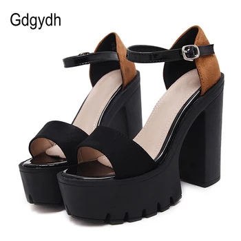 

Gdgydh Fashion Women's Platform Block Heels Buckle Strap Punk Shoes Gothic Sandals High Heels Suede Summer Shoes Female 2020 New