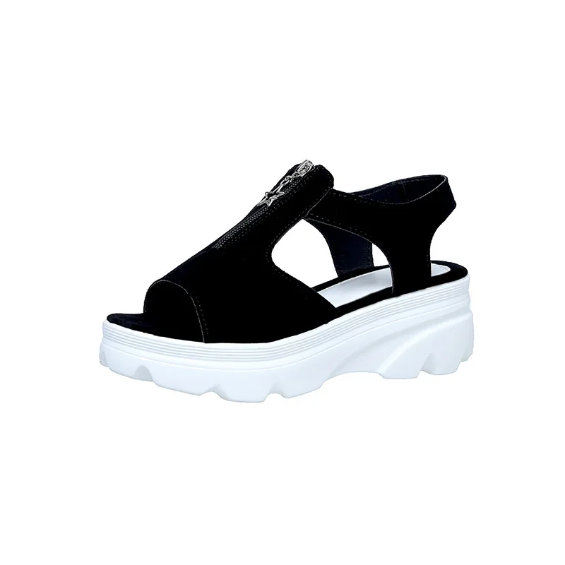 

Sandals Women's Shoes Scrub Summer Flat Bottom Students New Hundred 2019 Fish Mouth Simple Muffin Thick Bottom Flat Heel Sandals