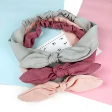 1 шт. повязки для женщин шифон ткань головной убор сплошной цвет уши кролика эластичная резинка для волос банты широкая повязка для головы G0408