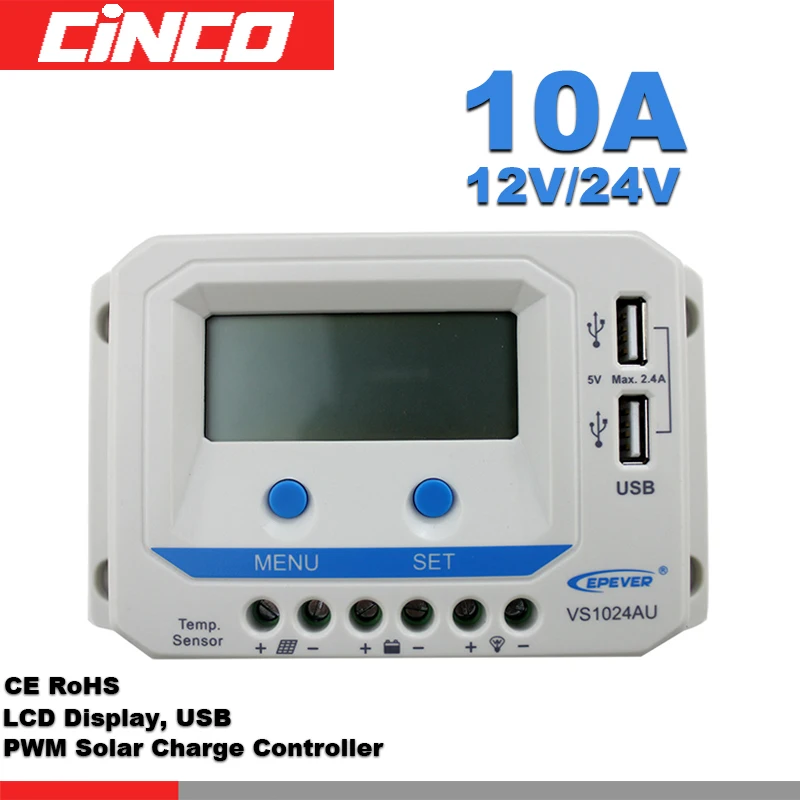 Junluck USB PWM Automatic Dual Street Light LCD Display Solar Charge Controller VS1024AU-10A