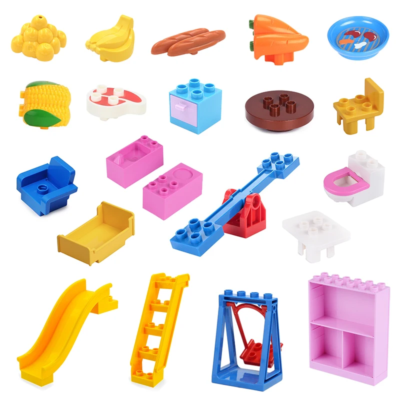 Scènes meubles modèle grands blocs de construction toboggan balançoire assemblage accessoires Table enfants jouets compatibles Duplos ferme briques