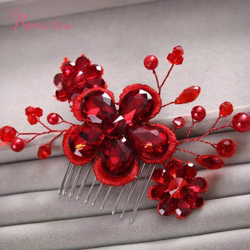 

Gorgeous hair comb Red floral headband women pearl jewelry hairband hair ornaments bridal tiara wedding accessories RE585