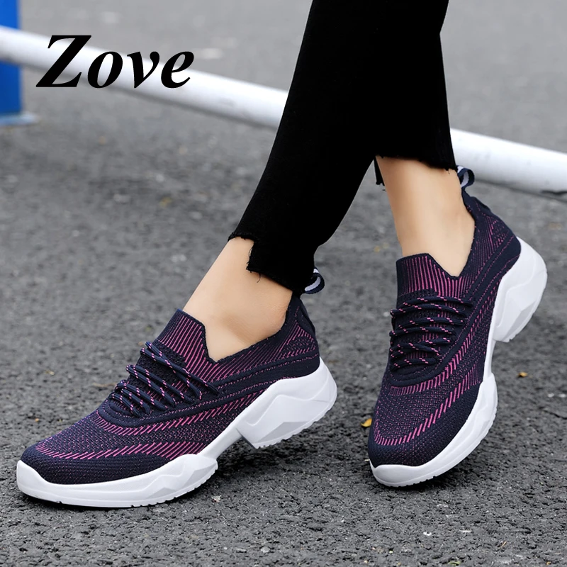 

ZOVE Women Flat Sneakers Shoes 2019 Summer Breathable Walking Tennis Shoes Fashion Lace Up Sneakers Ladies Femme Slip Flat Shoes